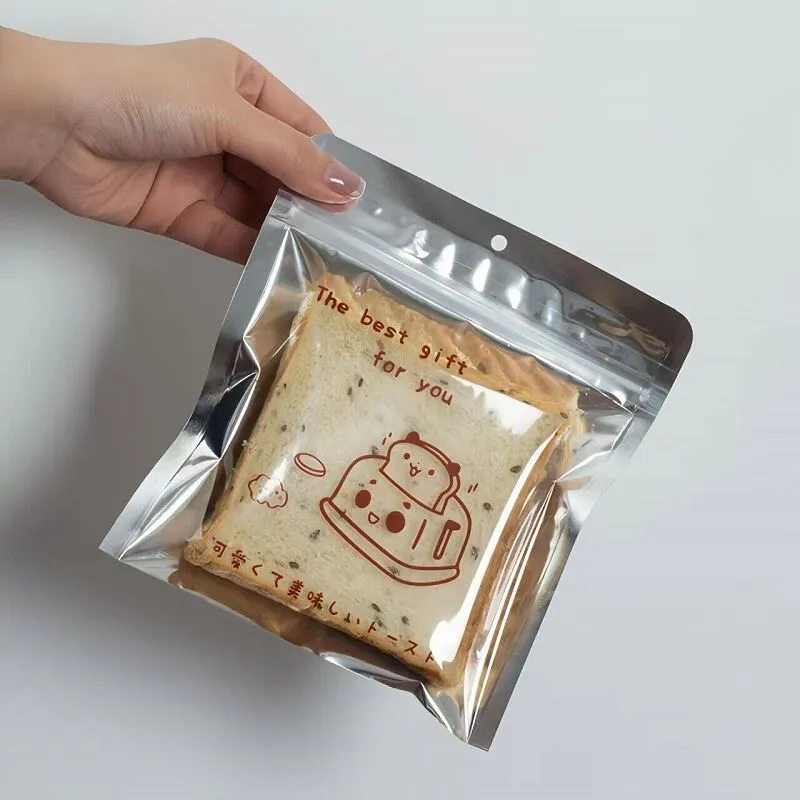 Custom Printed Reusable Plastic Heat Seal Mini Zipper Stand Up Pouch Resealable Odor-Proof Polyester Film Plated Toast Bread Transparent Aluminum Foil Ziplock Bag